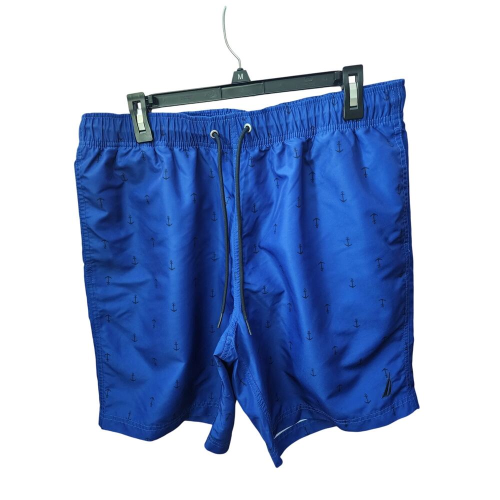 Nautica Quick Dry Anchor-Print Swim‎ Shorts Royal Blue Mens Large